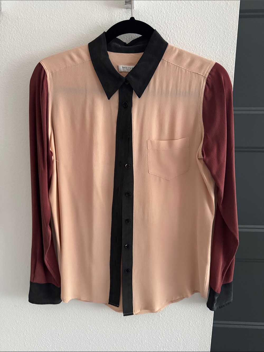 Equipment button-up silk top